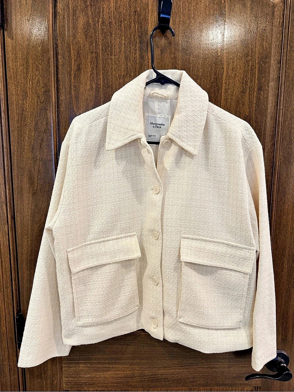 Abercrombie & Fitch Cropped Tweed Jacket Textured Utility Jacket in White Size
